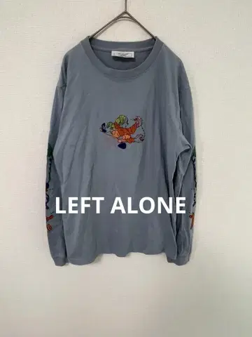 LEFT ALONE 캐릭터 자수 그레이 장소매 티셔츠