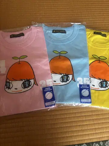 캐릭터 티셔츠 세트 (핑크, 하늘색, 노란색)