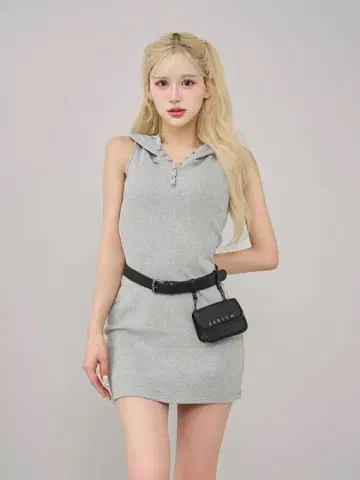 Darich 헨리넥 후드 미니 원피스 GRY