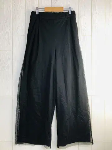 비침이 있는 블랙 와이드 팬츠 허리밴딩 64cm M 사이즈