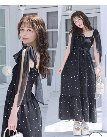Cheri mi 숄더 리본 셔링 티어드 원피스