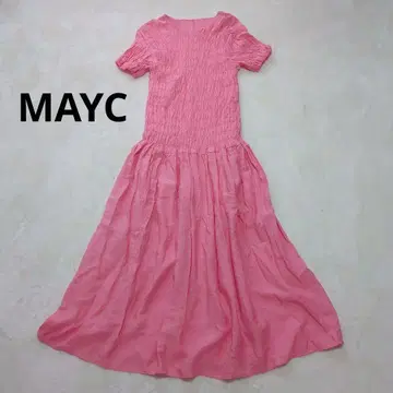 MAYC 메이크 핑크 시어링 원피스 반소매 롱 길이 플레어