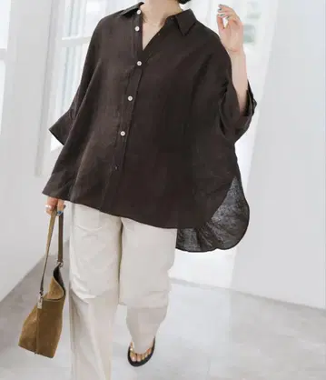 60% 리 캔버스 소재의 드롭숄더 소매 셔츠