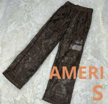 신품 AMERI 블록 레이스 스트레이트 팬츠, 브라운