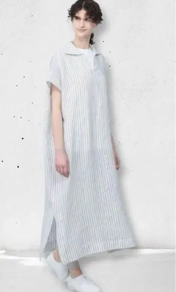 MUJI 무인양품 린넨 워싱 스키퍼 컬러 반팔 원피스 L