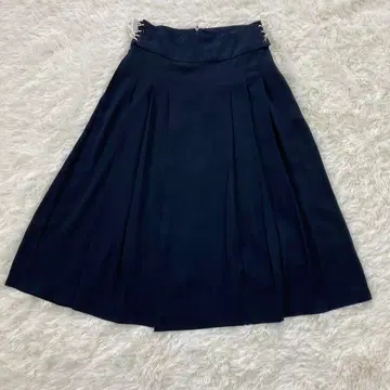 ZARA 자라 미디 플레어 스커트 네이비 M 사이드 리본 턱 스커트