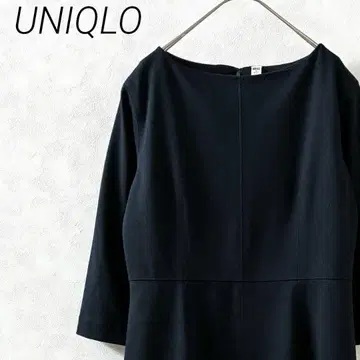 UNIQLO 롱 원피스 플레어 보트넥 7부 소매 심플, 깨끗한 스타일