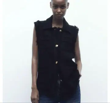 ZARA 자라 프링글 트림 텍스처 베스트 트위드 S