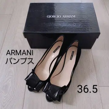 새상품급 GIORGIO ARMANI 에나멜 리본 펌프스 블랙 36.5