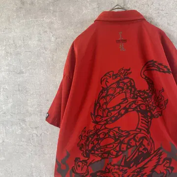 DOGTOWN 흑룡 파이어 패턴 무늬 셔츠 블랙 반팔 빅 실루엣 2XL