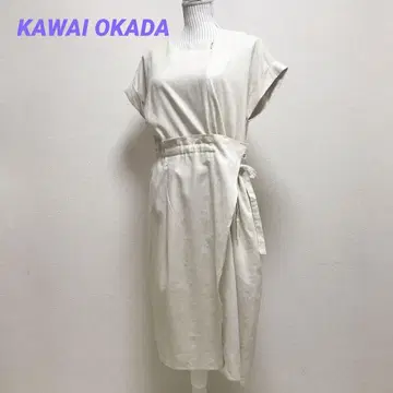카오카다 무릎 기장 원피스 린넨 블렌드 리본 슬릿 포켓
