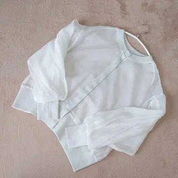 미품 TKLAND 컬러 조합 볼륨 소매 시어 카디건