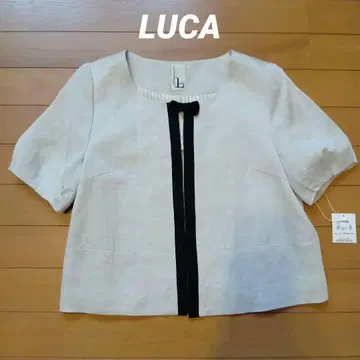 [새상품] LUCA 베이지 린넨 노카라 자켓 반팔 리본 포함
