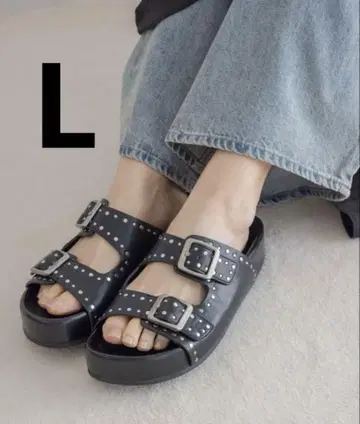 JEANASIS 스터드 벨트 플랫 샌들 블랙 L