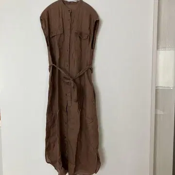 쉽스 브라운 슬리브리스 롱 셔츠 원피스