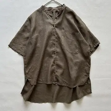 PAR ICI 린넨 100% 카키 린넨 셔츠 F 7부 소매