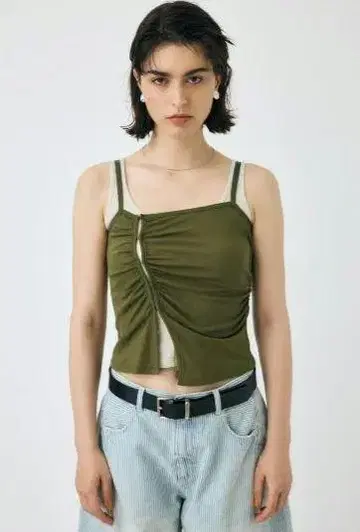 moussy 더블 레이어드 시어 탱크 카키