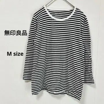 무인양품 MUJI 7부 소매 티셔츠 M 보더 크루넥 화이트 블랙