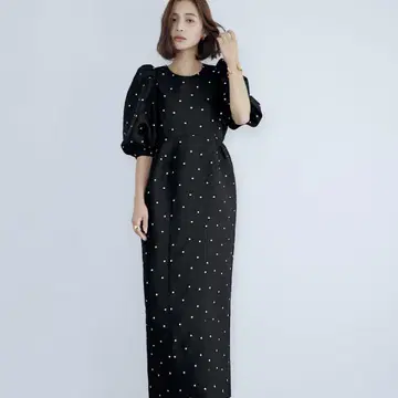 ELFRANK 도트 자카드 롱 코쿤 원피스