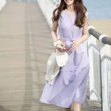 자연미 기본 스타일 부처 프릴 원피스 라벤더