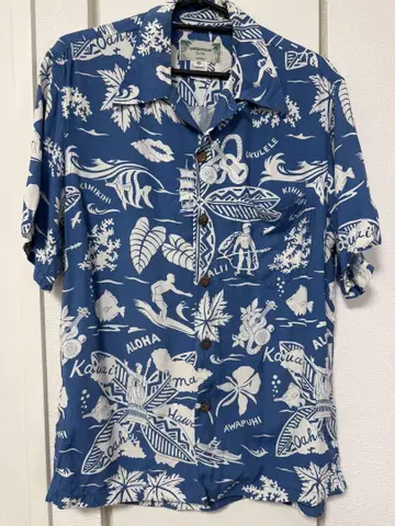 KAMEHAMEHA 알로하 셔츠 반팔 파랑 made in Hawaii