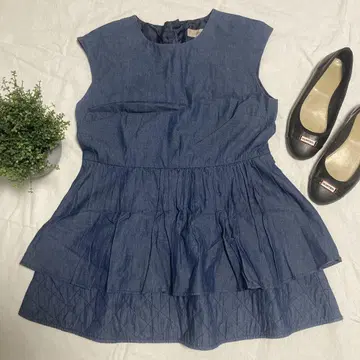 JUSGLITTY 페플럼 블라우스 데님 퀼팅 진주 버튼