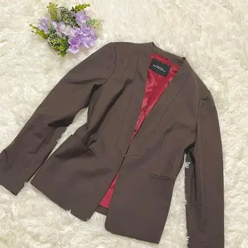 UNITED ARROWS 노카라 재킷 브라운 사틴 레드 38