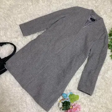 미품  Doux 아카이브  롱 코트  그레이  노칼라  울  M