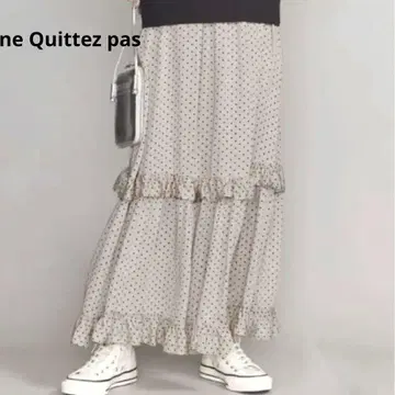 누키테파 베이지 도트 무늬 프릴 롱 스커트 애로우즈 별주
