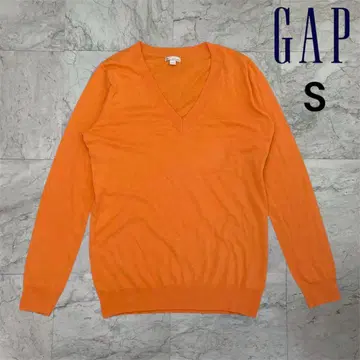 GAP 스웨터 남성용 S 니트 오렌지 코튼 나일론 V넥
