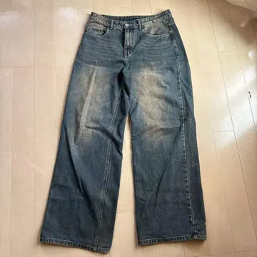 와이드 레그 데님 L 사이즈 다크 블루