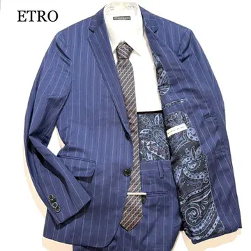 [미사용급] ETRO 수트 셋업 블루 스트라이프 페이즐리 46