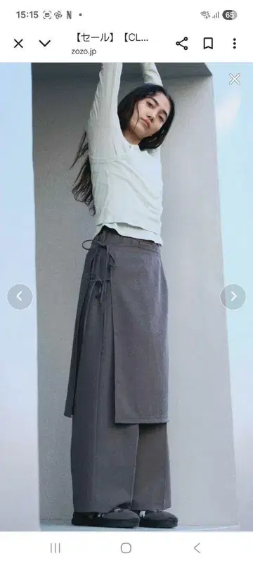 nenom 2WAY 랩스커트 부착 레이어드 턱 와이드 팬츠 블랙 M