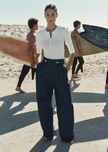 ZARA 린넨 혼방 데님풍 와이드 레그 팬츠