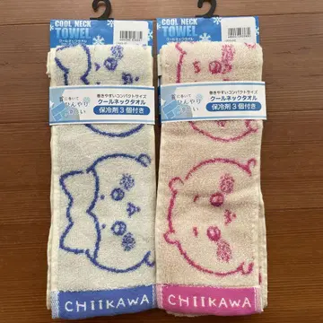 쿨넥 타월 (보냉제 3개 포함) 치카와, 하치와레 2점 세트