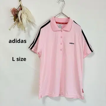 아디다스 adidas 폴로 셔츠 반팔 핑크 L 사이즈 일본제 스포츠웨어
