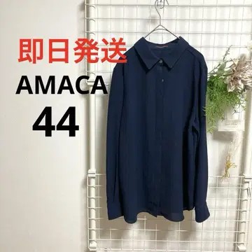 [새상품급] AMACA 아마카 네이비 긴팔 셔츠 블라우스 44 XL