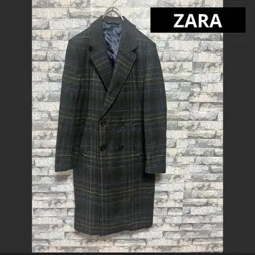 자라 ZARA 체크 무늬 더블 버튼 롱 코트 S