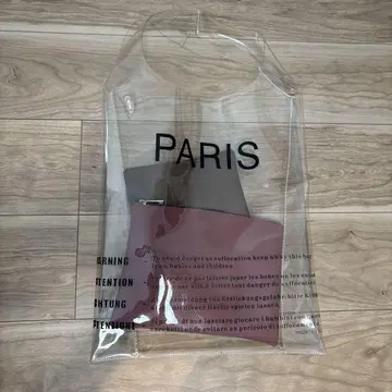 pou doudou PARIS 로고 투명 가방과 파우치 세트