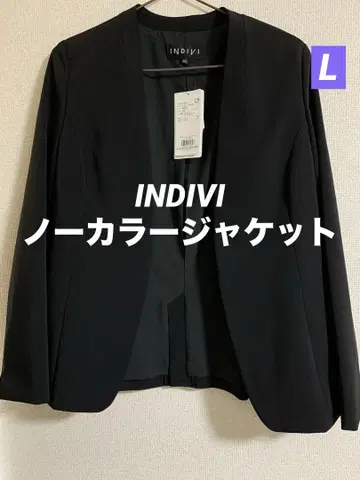 새상품 INDIVI 심플 스트레치 노카라 자켓 40 L 블랙