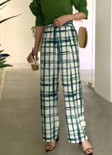 AMERI HAND CHECK LOOSE PANTS 체크 와이드 팬츠
