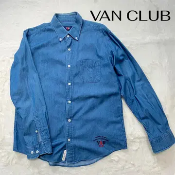 VAN CLUB 데님 셔츠 긴팔 버튼 다운 M 면 100% 자수 로고