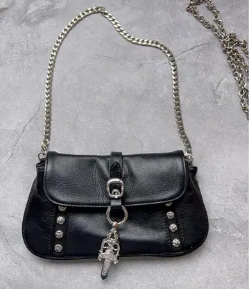 chrome 블랙 천연 가죽 숄더백 22*12*3cm