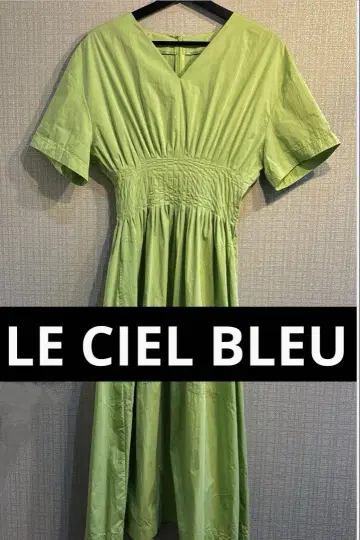 LE CIELBLEU 라이트 그린 V넥 반팔 원피스