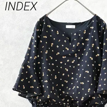 INDEX 롱 원피스 플레어 티어드 미니 꽃무늬 5부 소매 허리 리본