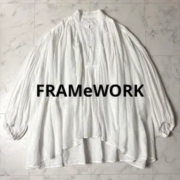 FRAMeWORK 코튼 쉬폰 턱 블라우스 셔츠 화이트