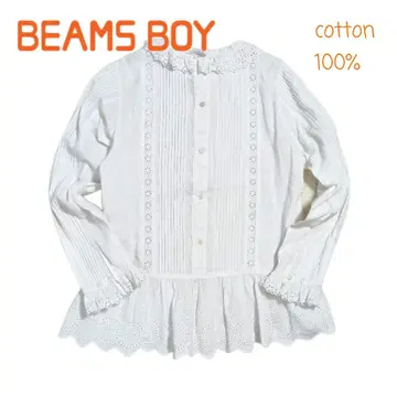 BEAMS BOY 비스 보이 레이스 블라우스 장소면 100% 화이트