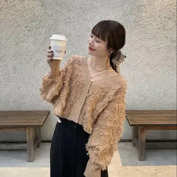 hinari 프린지 니트 숏 가디건