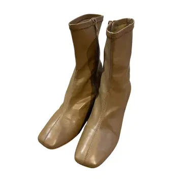 로데스코 베이지 지퍼 부츠 합성 가죽 롱 부츠 24.5cm 25cm