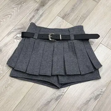 플리츠 쇼트 팬츠 벨트 포함 스커트 한국 패션 다크 그레이 M
